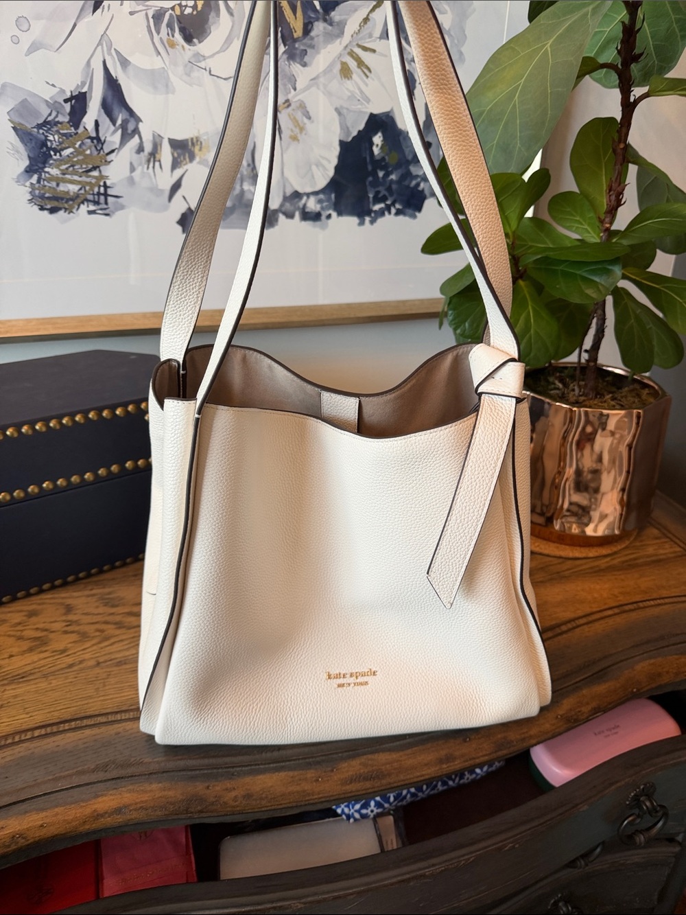 Kate Spade Cream Pebbled Leather Shoulder Tote with dust bag